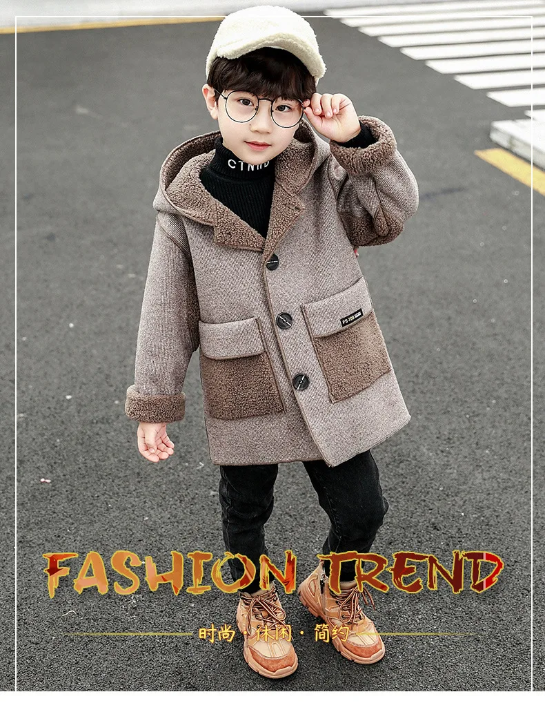 Детское плюшевое пальто для мальчиков; пальто средней длины в Корейском стиле; модное толстое Детское пальто