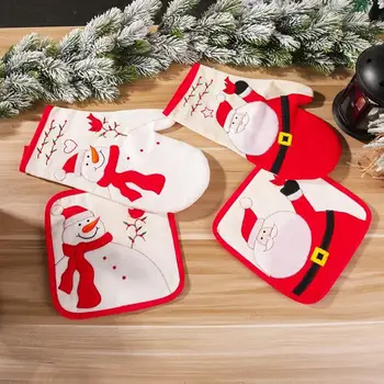 

Oven Mitts Baking Anti-Hot Gloves Pad Oven Microwave Insulation Mat Christmas Decoration Baking Kitchen Tools