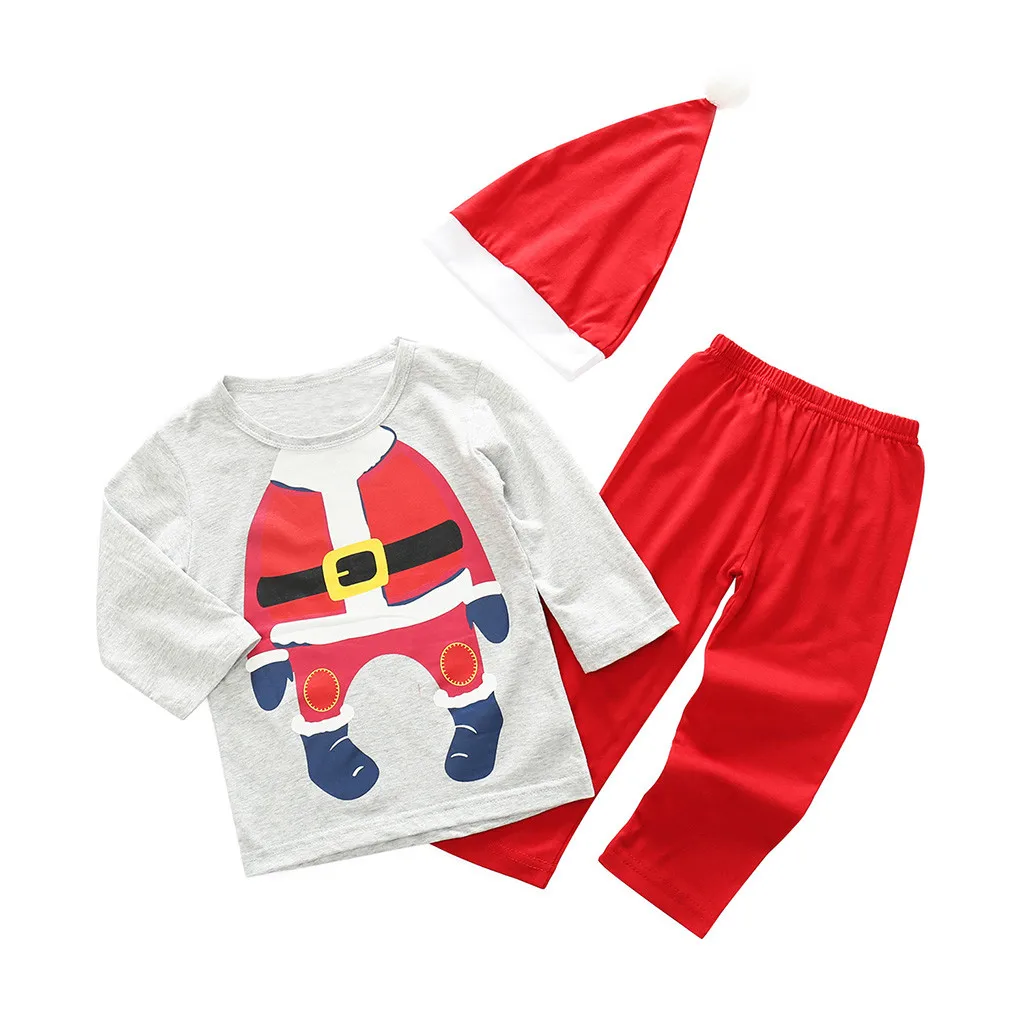 Baby Boy Girl Clothes Set Cartoon Christmas Xmas T Shirt Pants Hat 3Pcs Children Girls Christmas Outfits Set ensemble fille