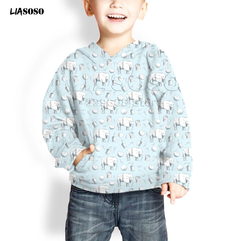 LIASOSO new 3D printing Cute animal collection child Hoodie,Elephant, cat,dog Cute Animal Hoodie streetwear Boy&girl pullover - Цвет: 2