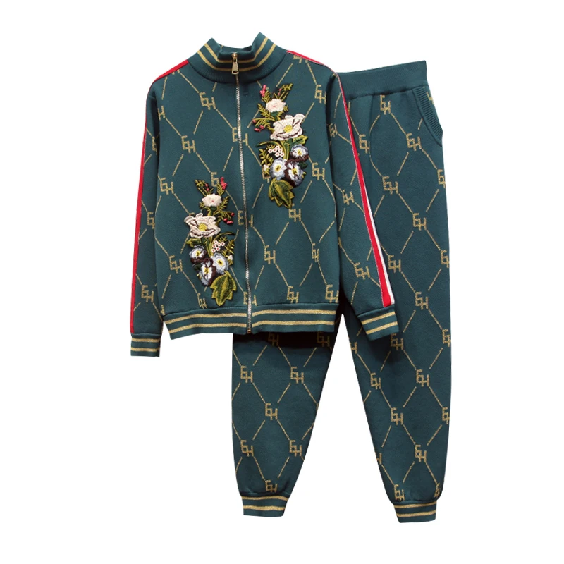 Женский вязаный кардиган с цветочной вышивкой контрастного цвета свитер пальто