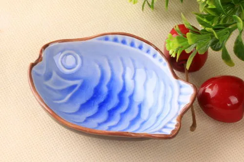 Fish-Lake blue Продаются со скидкой! Керамические тарелки листья креативные японские суши блюда закуски блюда Тарелка для приправы, соуса оптом - Цвет: Fish-Lake blue