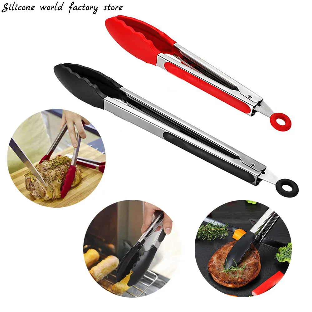 실리콘 세계 스테인리스 스틸 주방 집게, 실리콘 미끄럼 방지 요리 클립 클램프, 바베큐 샐러드 도구, 그릴 주방 액세서리 