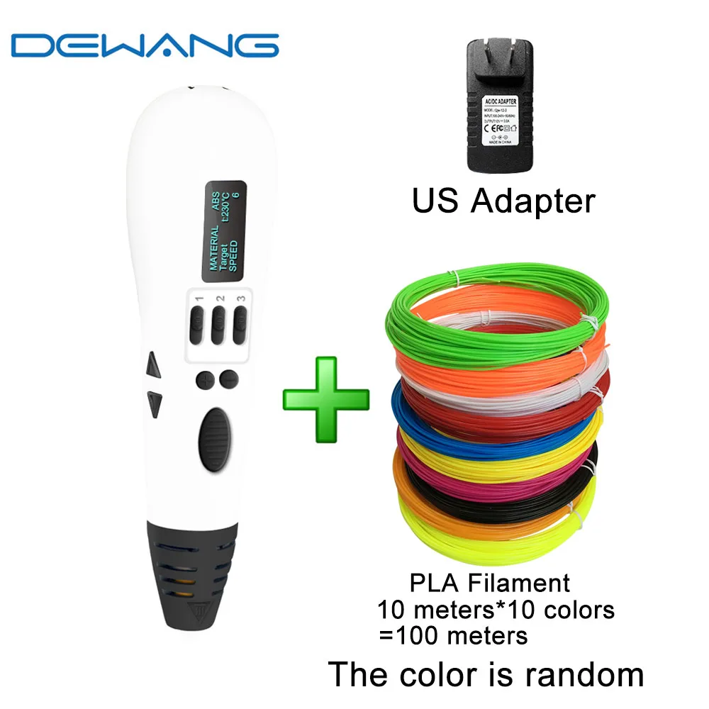 Dewang D11 3 цвета творчества 3d Ручка для Для детей Diy 3d Волшебное перо 3 цвета нити OLED Дисплей 6-Скорость ручки - Цвет: with 100m PLA