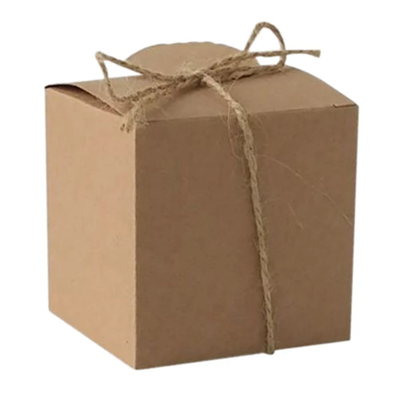 50 Scatole Regalo Quadrate In Cartone Kraft Con Corde E Etichette - Marrone, Per Feste E Matrimoni (Fai Da Te)