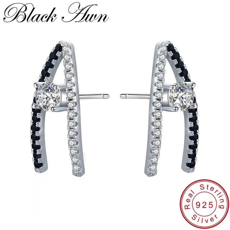 Женские серьги гвоздики из серебра 925 пробы с черной шпинелью|stud earrings|earrings forearrings