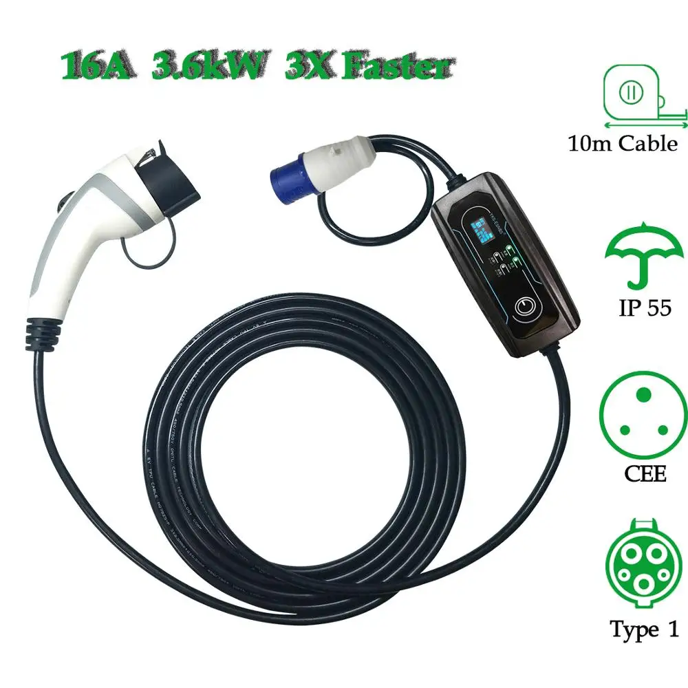 

EV Charger Level 2 16Amp Portable Electric Vehicle Charger, CEE Plug 220V-240V Car Charging Cable, SAE J1772