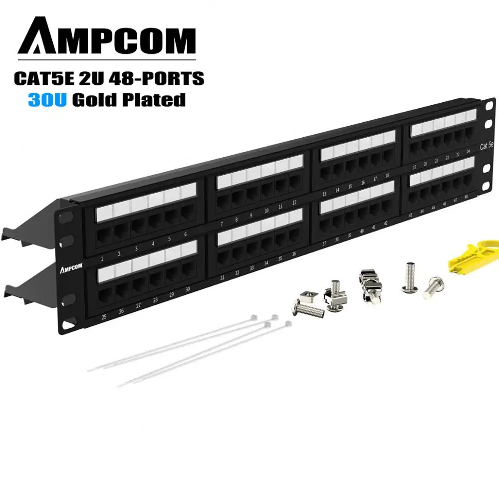 AMPCOM премиум серии CAT5/5e 48 портов патч-панель, крепление в стойку-2U, 19 дюймов, RJ45 Ethernet 568A 568B, 30u позолоченный AMPCOM премиум серии CAT5/5e 48 портов патч-панель, крепление в стойку-2U, 19 дюймов, RJ45 Ethernet 568A 568B, 30u позолоченный