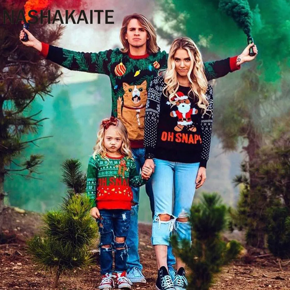 NASHAKAITE Семья Одинаковая одежда на Рождество пуловер, свитшот с принтом Счастливого Рождества Одежда для мамы, папы и детские Парные толстовки