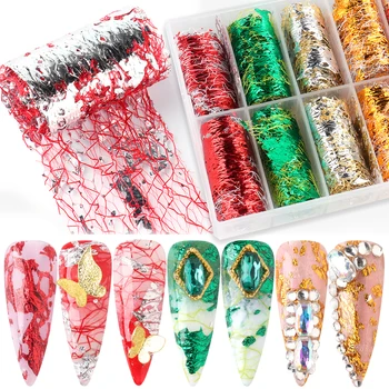 

1Box Mixed 3D Mesh Aluminum Foils Nail Art Decals Set Net Line Tape Adhesive Stickers Slider For Nails Glitter Decoration BE1778