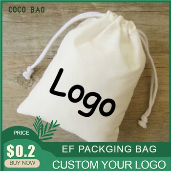 

100PCS Cotton Drawstring Bag Jewelry Packaging Pouch Cosmetic Wedding Party Gift Bags Wrapping Supplies Sachet Custom Logo Print