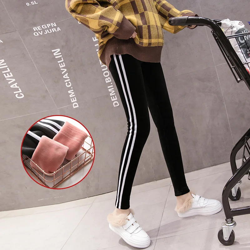 

Photo Shoot High-waisted Maternity Pants Pregnant Women Pants Double-sided Plush Foundation Velvet Outer Wear Leggings White Str