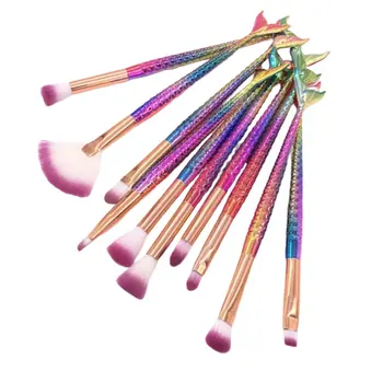 

10 Pieces Set Brushes Mermaid Makeup Brushes Beauty Tool Set Colorful Gradient 3D Texture Eye Brushes