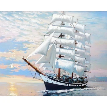 

Painting By Numbers Kit DIY Sailboat Hand Painted Canvas Oil Art Picture DIY Oil Painting Home Decoration