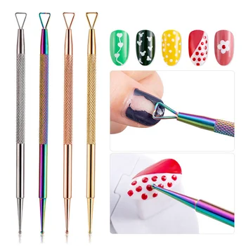

1 Pc Rose Gold Colorful Dual-ended Stainless Steel UV Gel Remover Dotting Pen Nail Art Tools Nail Decoration DIY Designs