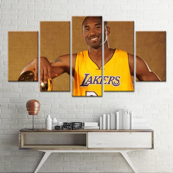 

Kobe Bryant Basketball Star Modern Pictures Print Poster Canvas 5 Panel Wall Art for Living Room Ready to Hang Home Decor Framed