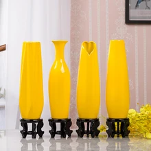 Jarrón de cerámica amarillo de lujo para decoración del hogar, florero de porcelana de diseño creativo para decoración de boda, 30CM, Europa