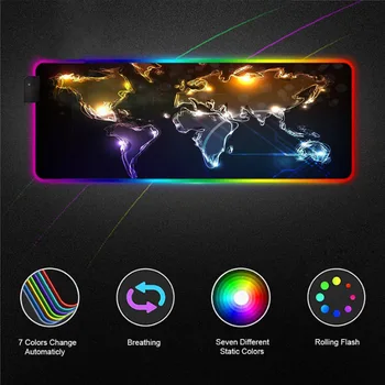 

world map LED Color Luminous RGB Game Mouse Pad Large PC MousePad Desktop Pad USB Mause Pad with Backlight 40X90/30X35 CM