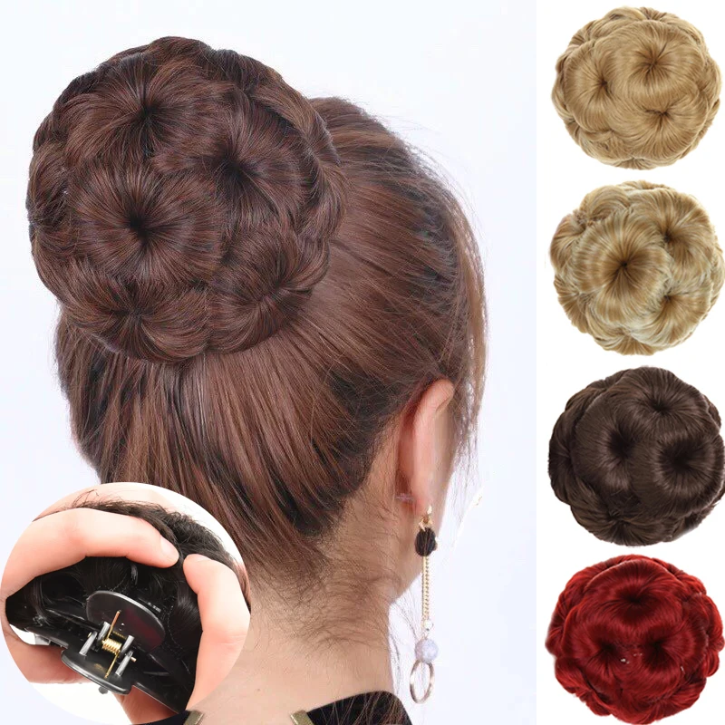 Hair Bun Flowers Chignons Bun Synthetic Hair Wigs Wig Chignon Hair