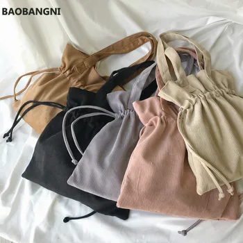 

Women Corduroy Shoulder Bags Large Capacity Drawstring Canvas Cloth Handbag Tote Big Eco Shopping Bag College School Books Bag