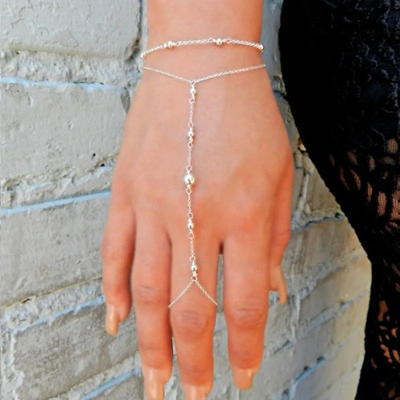 Ilver Hand Chain Slave Bracelet Ring 