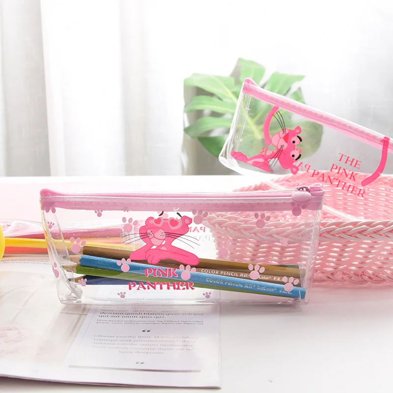 

Transparent Pink Panther Pencil Case Cute Clear Pen Case Box Kawaii Pencil Bags For Girls Gift Korean Stationery School Supplies