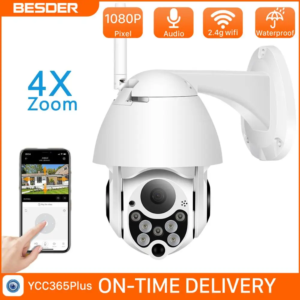 

BESDER 1080P PTZ Speed Dome IP Camera Outdoor Waterproof IP66 WiFi Security Camera 4X Digital Zoom Two Way Audio App YCC365