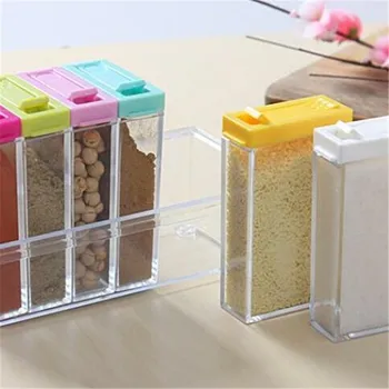 

6Pcs/set Spice Jar Seasoning Box Kitchen Spice Storage Bottle Jars Transparent PP Salt Pepper Cumin Powder Box Tool