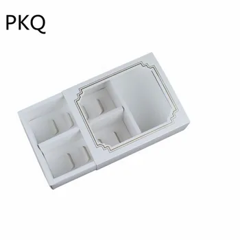 

10pcs White Cardboard Paper Drawer Box Bronzing Macaroon Packaging Box with PVC Window Chocolate Muffin Biscuits Wedding Box