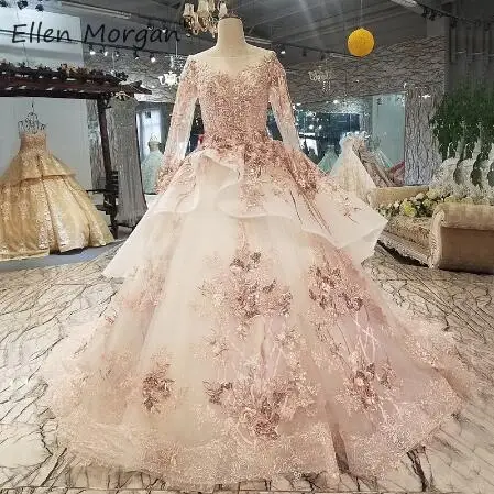 Color as picture Разноцветная одежда с длинным рукавом Вечерние, свадебные платья с кружевом для девочек-мусульманок со шнуровкой по индивидуальному заказу, из прозрачной ткани, Vestidos De Noiva, свадебные платья - Цвет: Color as picture