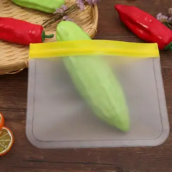 

Reusable Stand Up Food Fresh Seal Bag Leakproof Kitchen Snacks Storage Container Refrigerator PEVA Silicone Fruit Food Bag