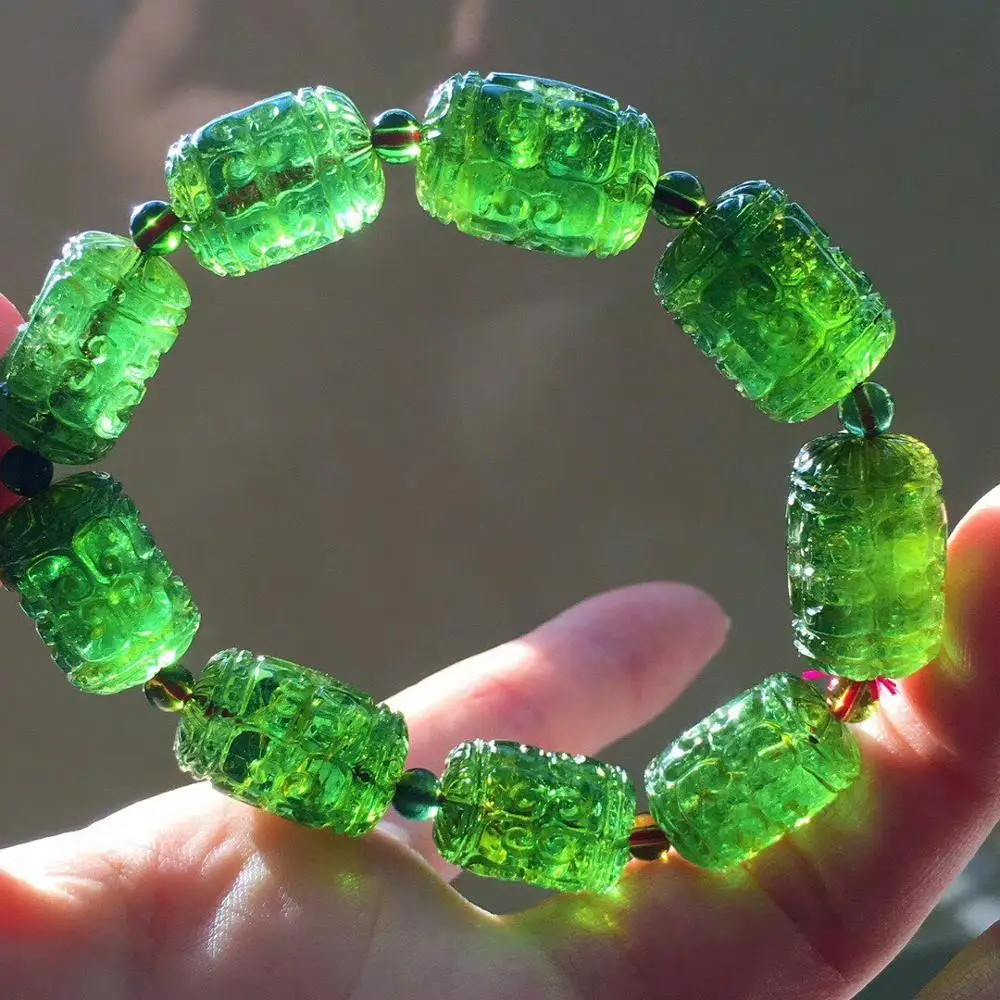 

Top Quality Natural Green Tourmaline Clear Crystal Barrel Beads 18x13mm From Brazil Women Men AAAAAA Certificate