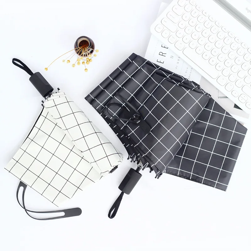 

Creative Plaid Umbrella Three Fold Manual Vinyl Sun-resistant Parasol UV-Protection Parasol Customizable Advertising Umbrella