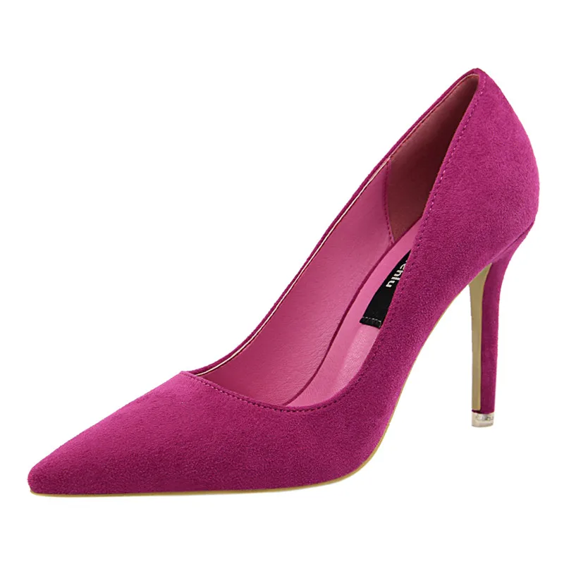

Women Shoe Purple Shoes Heel Woman Flock High Heels Women Pumps Ladies Office Shoes Pointed Toe Summer Heels