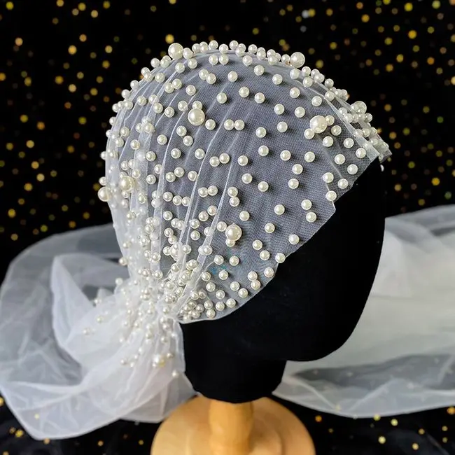 Hair accessory Hair headdress Bridal headwear Hair band crown full pearl lace headbands party girls Bride Wide white veil Wedding hair Ornament