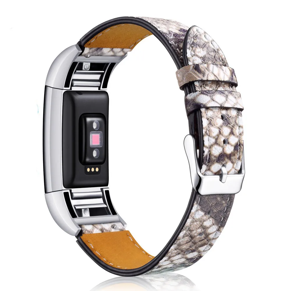 Ремешок из натуральной кожи для Fitbit Charge 2 полосы Классический стиль кожаный ремешок для часов с нержавеющей рамкой для Fitbit Charge 2 - Цвет ремешка: Snake texture