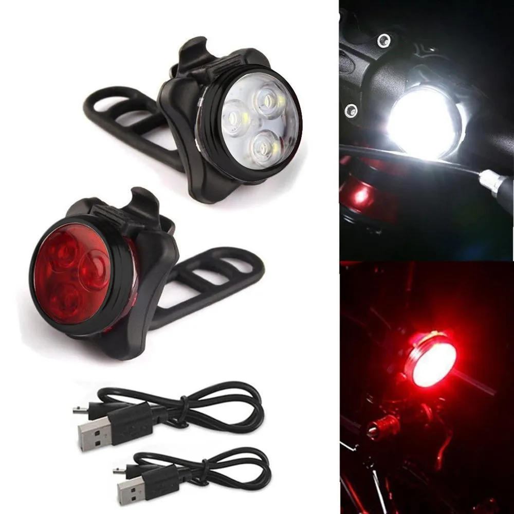 

Cycling Bicycle 3 LED Light High Quality Bright Head Front Rear Lights 4 Modes USB Rechargeable Tail Clip Light Lamp Waterproof