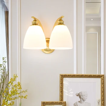 

Country style copper wall lamp 1-2 lights brass glass bedroom bedside wall reading lights living room aisle stairway lighting