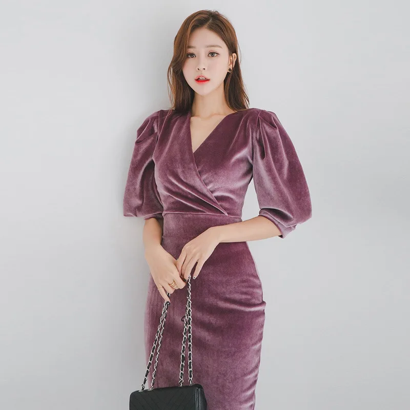 

WOMEN'S Dress 2019 New Style Debutante Elegant Girl Fashion Puff Sleeve Velvet Versatile Dress