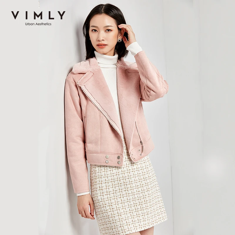Женская короткая куртка Vimly элегантная однотонная на молнии с карманами зимнее
