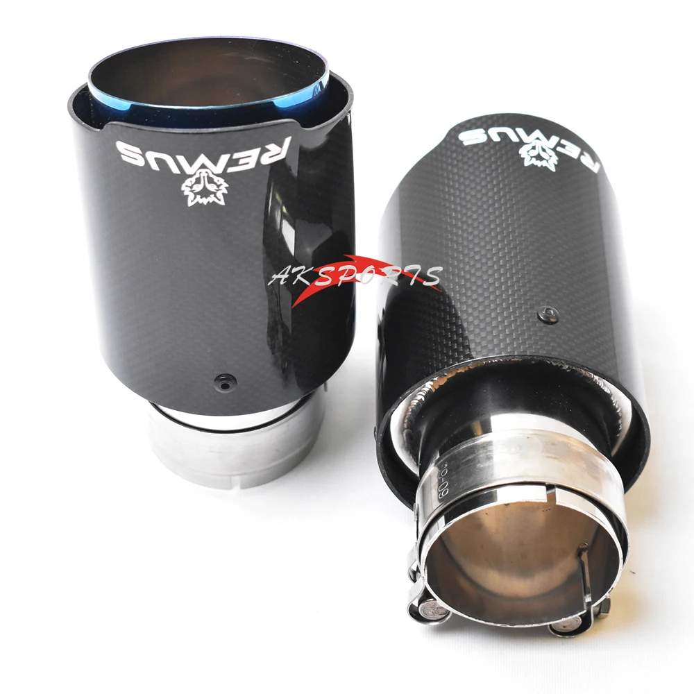1PC Car Exhaust Pipe Straight Flange Glossy Carbon Tail End Tip Blue Stainless Steel Muffler Pipe Remus exhaust muffler tip exhaust trim pipe exhaust pipe muffler