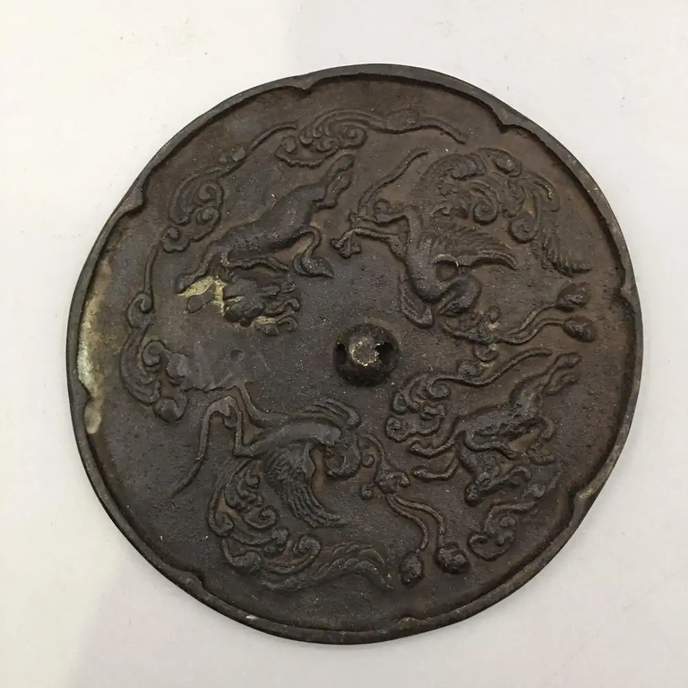 Collectables Dynasty Old Chinese Bronze Mirror Statue 12cm 