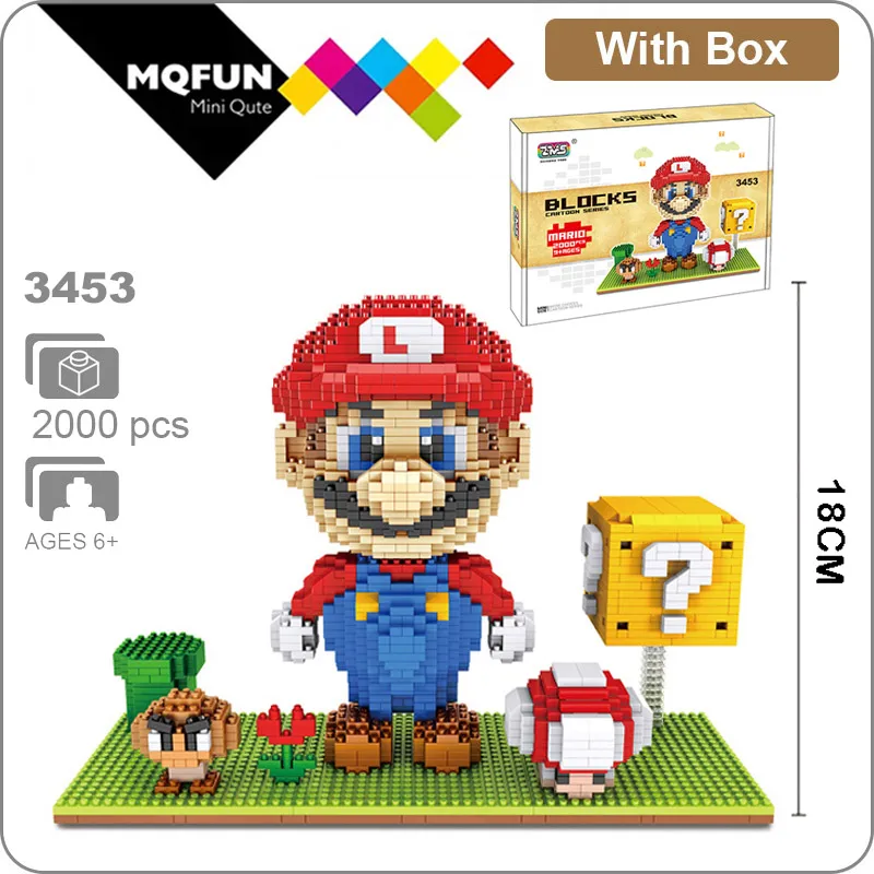 ZMS мультфильм Супер Марио игра Луиджи Йоши Bowser Fire Cat Mario 3D модель DIY Мини Строительные алмазные блоки кирпичи обучающая игрушка - Цвет: ZMS 3453 With Box