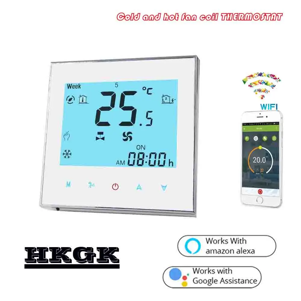 2PIPE Touch screen WIFI thermostat regulator temperature for fan coil unit 24VAC,AC95~240V