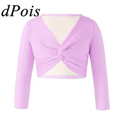 Kids Girls Ballet Wrap Top Bolero Dance Clothes Gymanstic Leotard Turnpakjes Cardigan Knot Ruch Style Wrap Tops For Dancing Coat