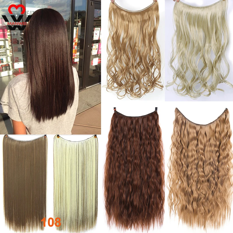 

MANWEI Women in Invisible Wire Hair Extension Synthetic 24inches Secret Fish Line Natural Silky Wavy no clip Hairpieces