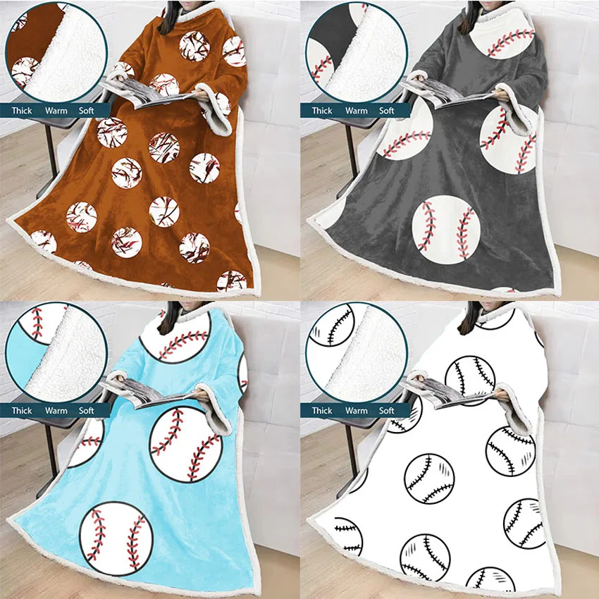 

New Design Winter Warm Baseball Blanket With Sleeves Soft Thick Sofa Lazy Blanket Wearable For Adults Kids Home Travel Airplane