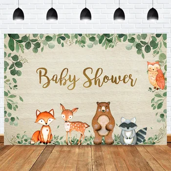 

Wild Cartoon Animal Newborn Baby Shower Photography Backdrop for Photocall Safari Jungle Newborn Birthday Photo Background Bear