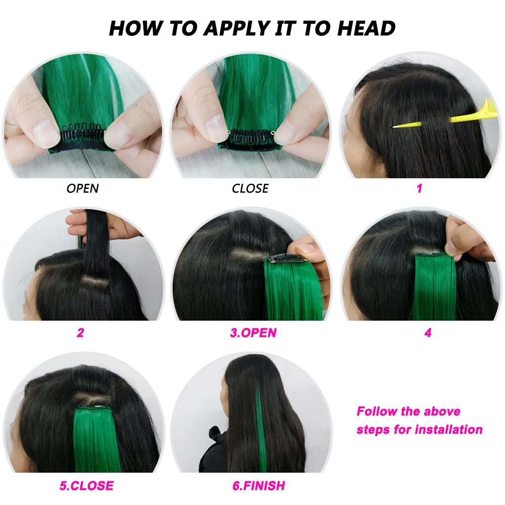Hair Extensions Black Star 20 Inch Party Highlights Clip in One Piece Hair Extensions For Girls Multi-colors Straight Hair Synthetic Hairpieces