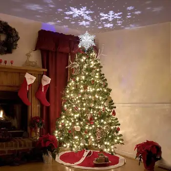 

3D Glitter Lighted Star Tree Topper with Rotating Magic Projector Light Christmas Decoration Silver